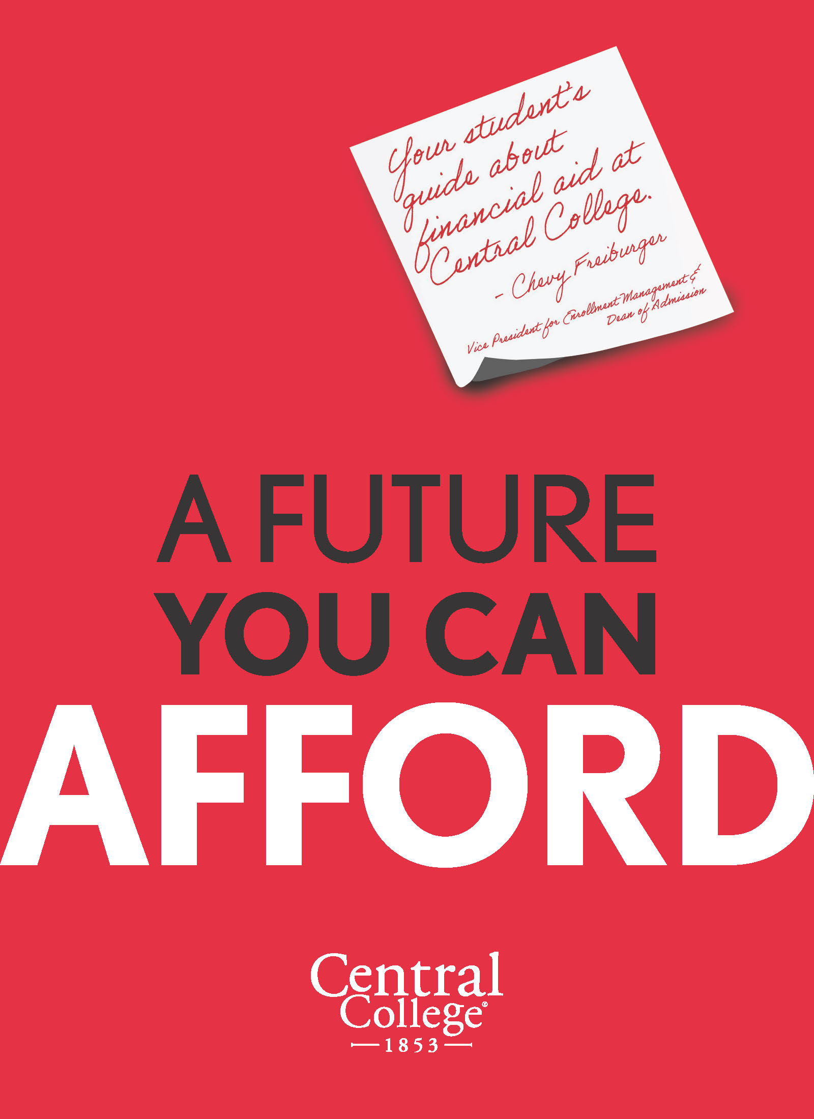 "A Future You Can Afford" - Cover of the parent financial aid viewbook